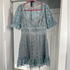 Self-Portrait Light Blue Guipure Lace Mini Dress NWOT
